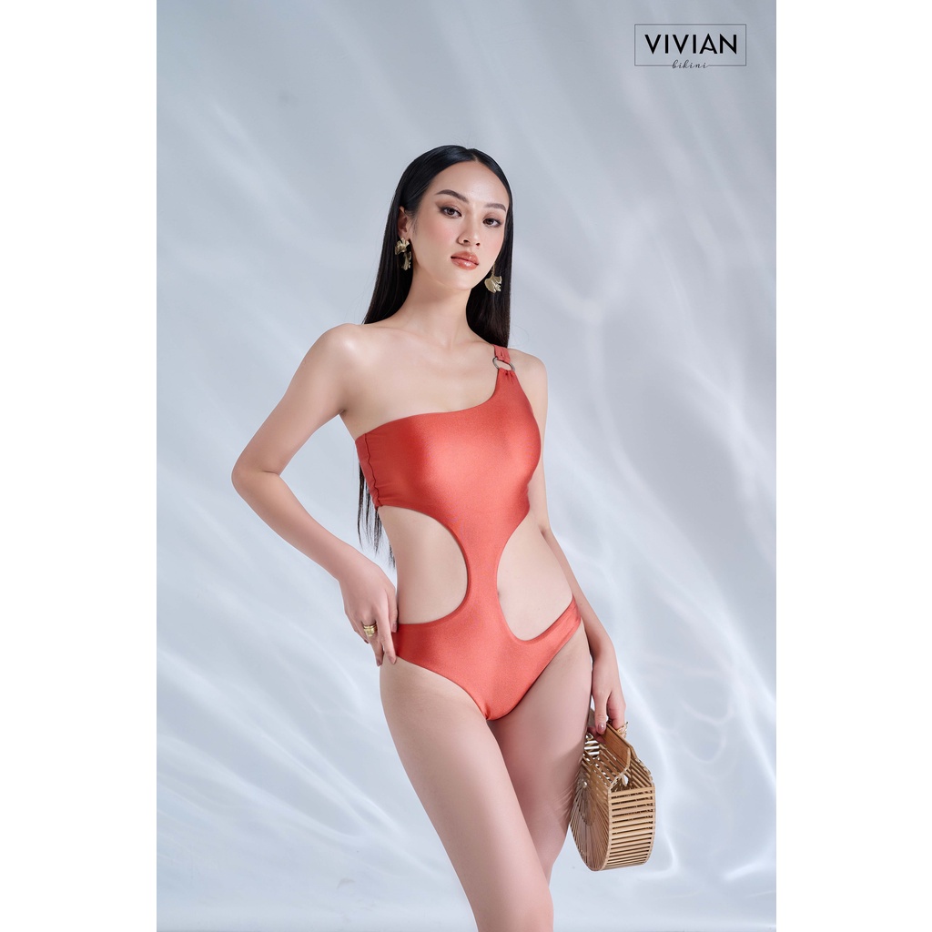 Đồ bơi nữ cao cấp 𝐕𝐈𝐕𝐈𝐀𝐍 dạng một mảnh lệch vai cutout &amp; phối váy cover cách điệu - Hồng - VS175_BR