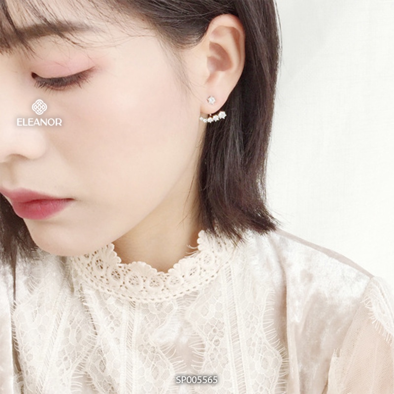 Bông tai nữ chuôi bạc 925 Eleanor Accessories viền đính đá kiểu dáng độc đáo phụ kiện trang sức 5565