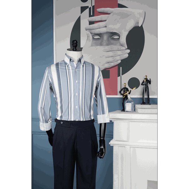 SƠ MI NAM ADAM STORE XANH GHI KẺ SDTTK0044