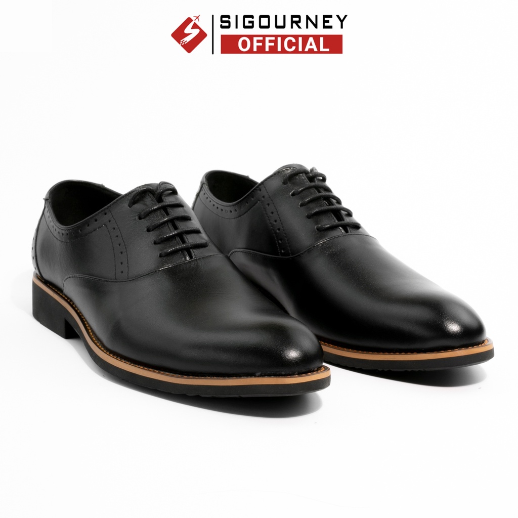 Giày oxford nam da bò cao cấp đế diễu SIGOURNEY màu đen trơn SIG17 bảo hành 18 tháng