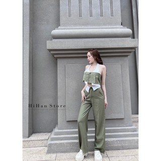 Set quần suông áo croptop