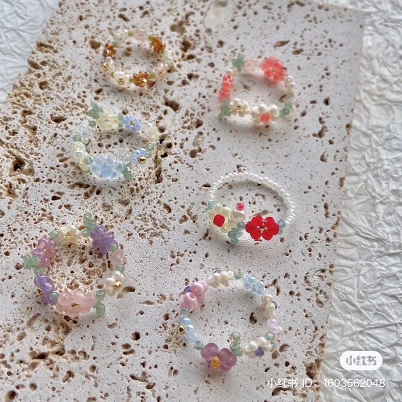 Nhẫn hạt cườm hình hoa handmade CHILLMEOW
