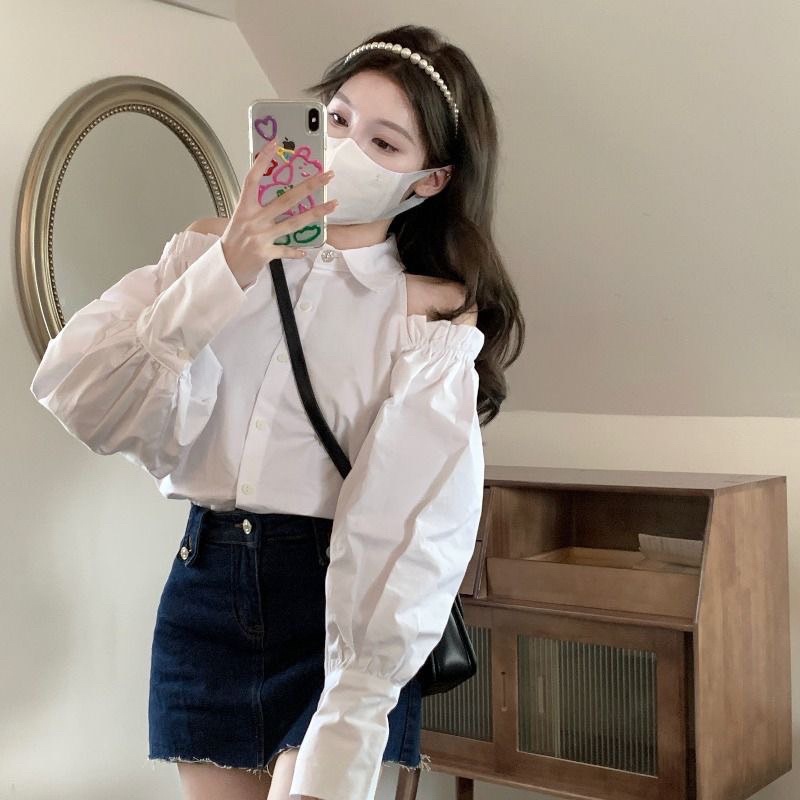 [Mã TOPS06 giảm đến 10k đơn 99k] /ảnh thật/ Áo sơ mi tay bèo hở vai tiểu thư | BigBuy360 - bigbuy360.vn