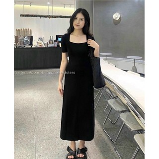Váy lenzip cổ vuông màu đen xèo cộc tay cho nữ