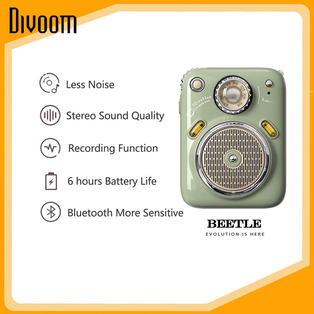 Divoom Beetles Mini Bluetooth Loa Đài FM Loa không dây di động ngoài trời Tuổi thọ pin dài Hỗ trợ Thẻ TF