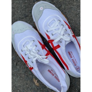 Giày Bata Bình Minh Màu Trắng 3 Sọc Đỏ-giầy vải bình minh chạy bộ, thể dục 3 sọc xanh.