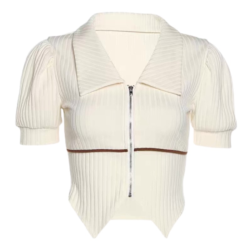 Áo thun nữ cổ sơ mi [CÓ ẢNH THẶT] phối khoá kéo ômbody chất thun gân co dãn 4 chiều phong cách ULZAANG