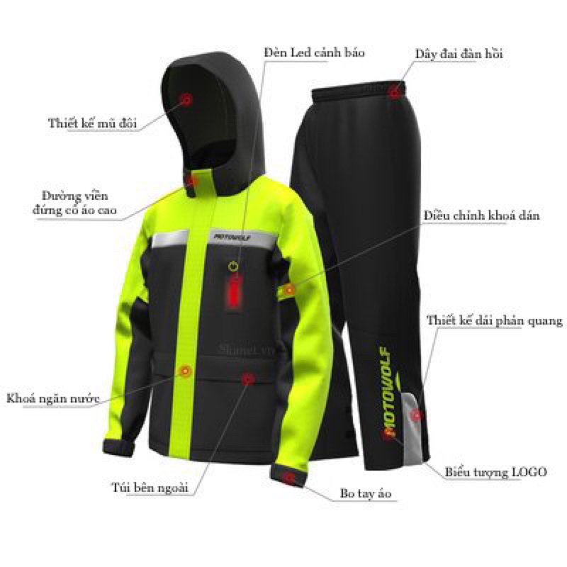 Bộ áo mưa chống thấm MOTOWOLF MDL0402 chính hãng, áo mưa cao cấp Đi Xe Máy Nam Nữ Tiện Lợi