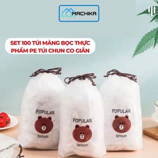 Màng bọc thực phẩm SET 100 chiếc co giãn siêu dai có chun hình túi gấu - MACHIKA