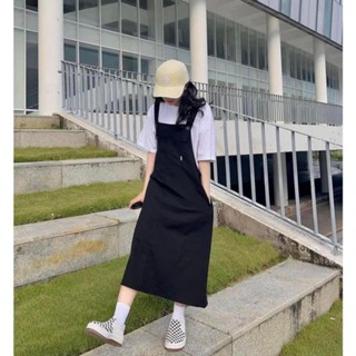 Đầm yếm trơn nữ đen,Set váy yếm chất Kaki kèm Áo thun trơn mềm mịn hàng 3158 dày dặn có kèm ảnh thật