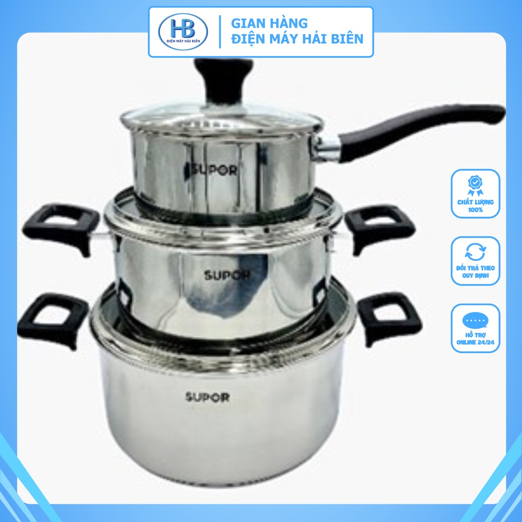 [ CHÍNH HÃNG ] Bộ 3 Nồi Quánh Inox 3 Đáy Easycook Supor H20211-T1 Inox 304 Cực Bền