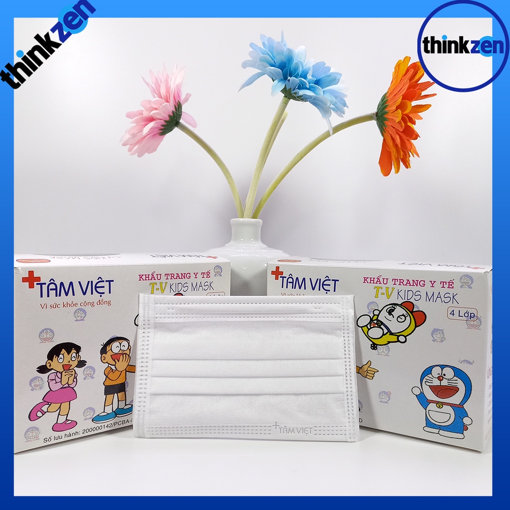 Khẩu trang trẻ em Tâm Việt T-V Kids Mask màu, khẩu trang y tế Sen Việt 2D 4 lớp