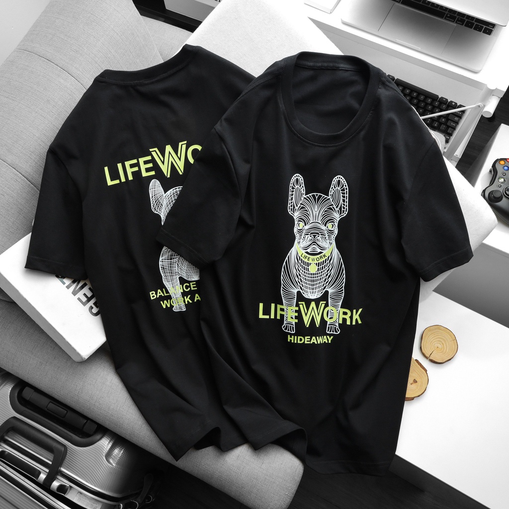 Áo thun nam cổ tròn Lifework 3, Áo Phông Unisex chất liệu vải Cotton co dãn 4 chiều dày dặn có bo cổ, mã SJ24