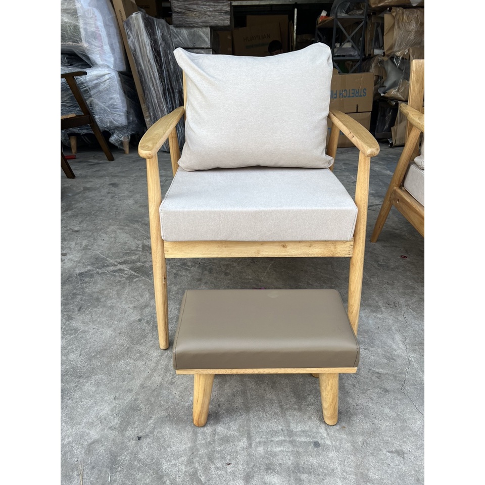 Ghế sofa tay gỗ thư giãn, sofa nail, decor phòng homestay, khách sạn