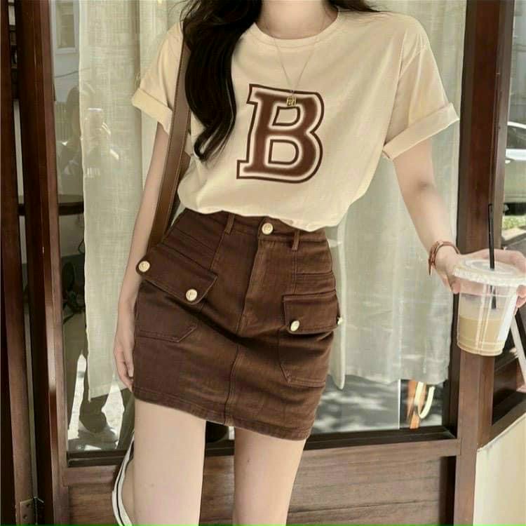 Sét chân váy chữ A kèm áo thun ngắn tay in chữ B Thuộc top HOT TREND năm 2023