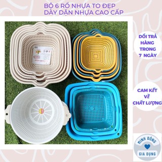 Bộ rổ nhựa kèm chậu 6 món cao cấp, Bộ thau rổ nhựa đựng đồ, Set 6 món rổ kèm chậu đựng đồ đa năng , tiện lợi