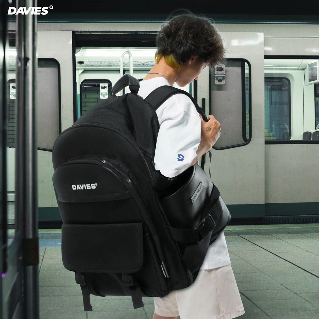 Balo đi học nam nữ màu đen Canvas phối da GO Backpack local brand Davies | D-P44