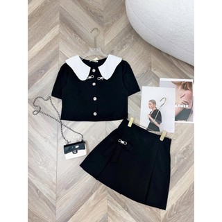 Set Chân Váy Bigsize Mập Fashion Áo Kiểu Bigsize Chân Váy Nơ trong Có Quần Trẻ Trung  Đủ Size 50-90kg CV0004-AO0035