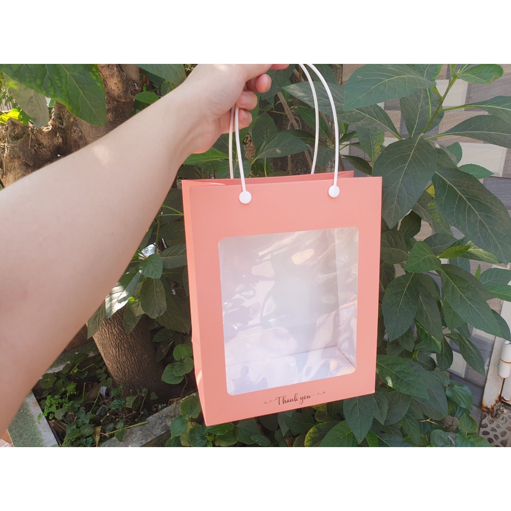 25 cái - Túi giấy mặt kính mica đựng gấu bông, hoa khô, quà tặng - Mẫu 60L Cam