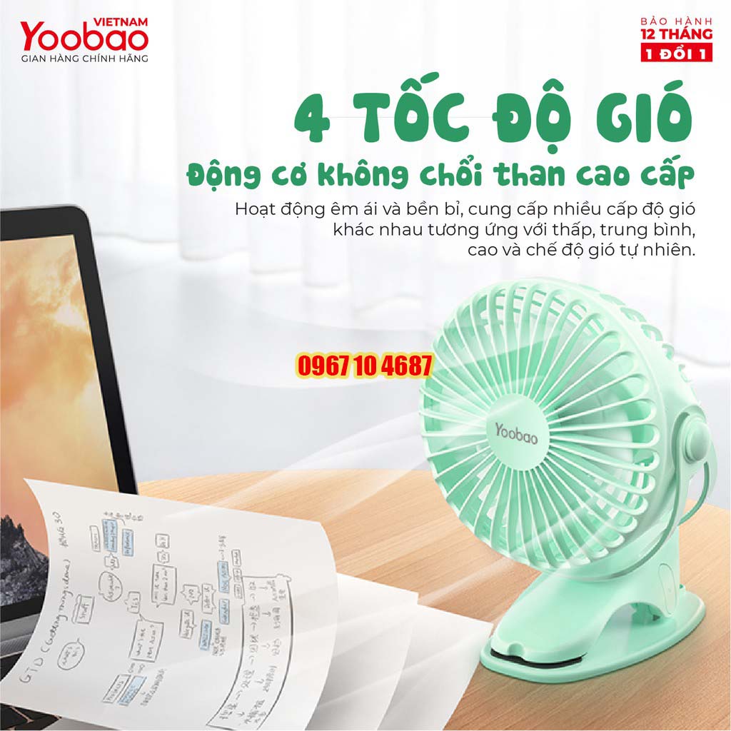 Quạt sạc mini để bàn YOOBAO F04 6400 mAh Xoay 720 độ đế kẹp đa năng - Hàng chính hãng - Bảo hành 12 tháng