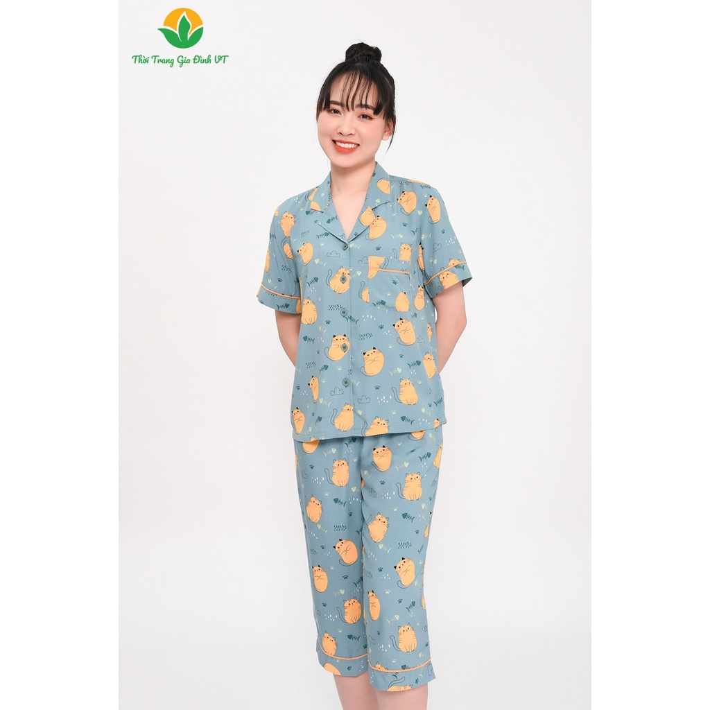 Bộ đồ pijama nữ mùa hè Việt Thắng, quần lửng, áo cộc tay , chất lanh ( tole) - B06.2316A