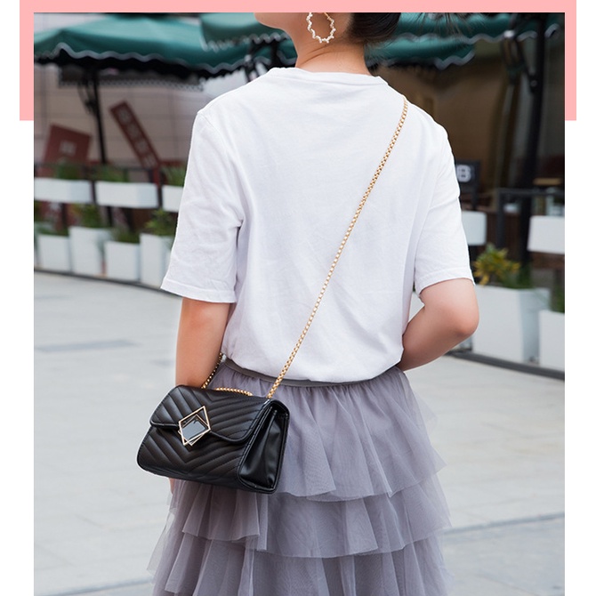 Túi xách nữ khóa gương dây xích vàng kiểu Nhật cực đẹp Capucha T285