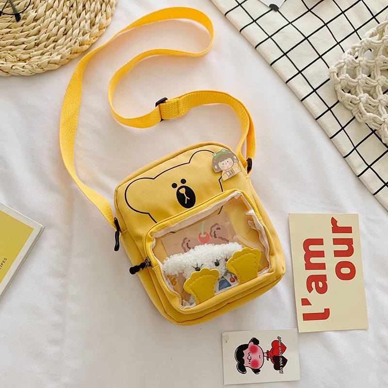 TÚI CHÉO VẢI PHỐI MICA HÌNH GẤU DỄ THƯƠNG