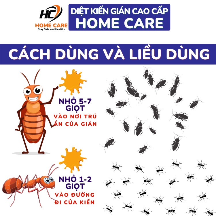 Combo 5 Lọ Thuốc Diệt Kiến Gián Home Care Gấp Đôi Hoạt Chất Sinh Học - An Toàn - Hiệu Quả Cao