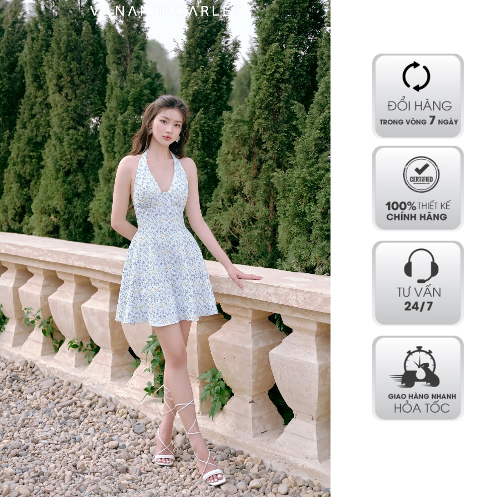 Đầm nữ VANANHSCARLET hoa nhí cổ yếm V016S23