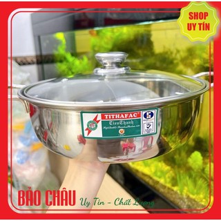 Nồi lẩu inox 2 ngăn Tiến Thành , Nồi lẩu 2 ngăn nắp kính nấu được bếp từ và bếp ga