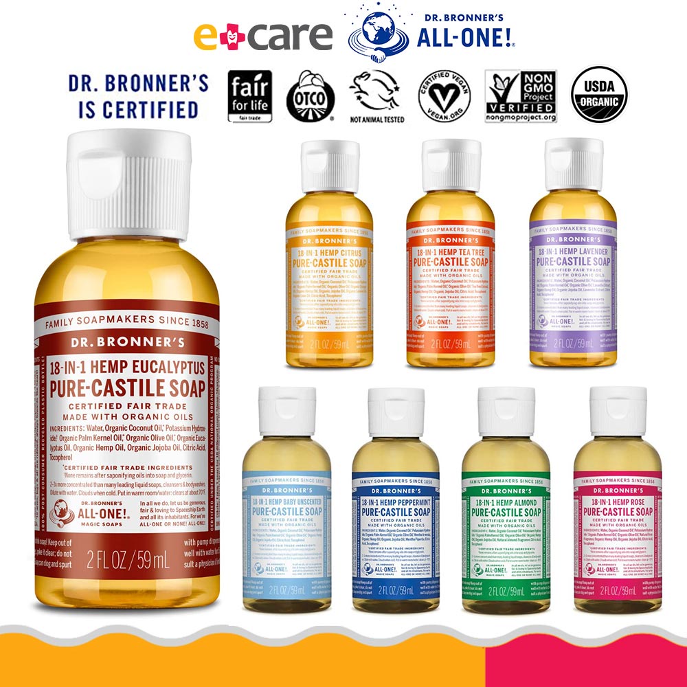 Xà phòng tắm gội hữu cơ Dr. Bronner's 18 in 1 Pure-Castile Soap - Made in USA