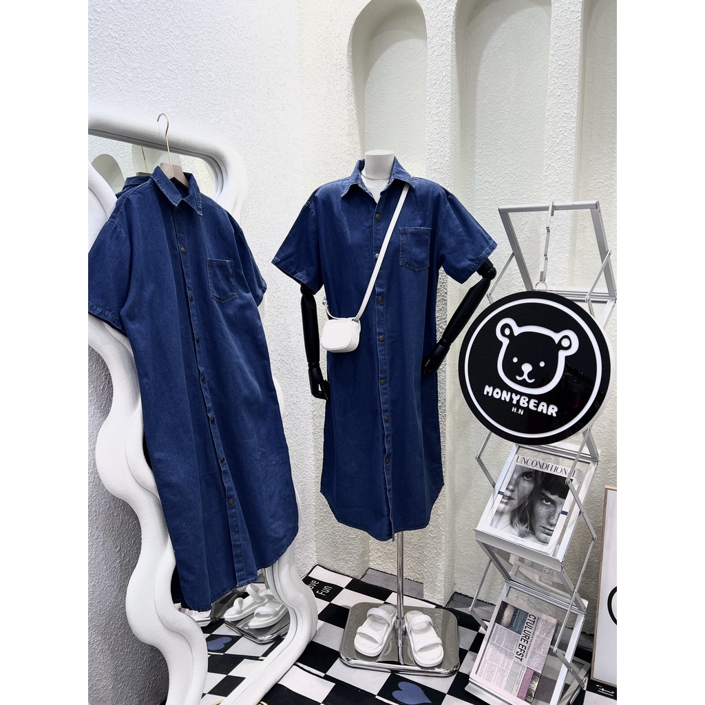 Đầm jeans cổ trụ sang trọng, dễ thương -HN1122