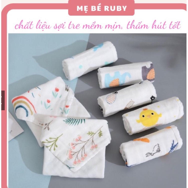 Khăn xô nhăn 6 lớp 100% cotton siêu mềm, khăn rửa mặt cho bé hàng xuất khẩu