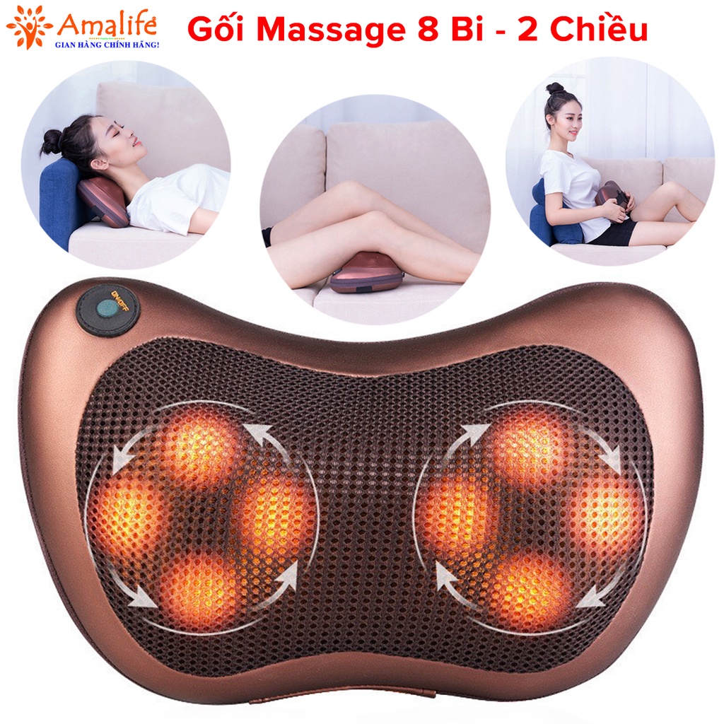 Gối Massage Hồng Ngoại 8 Bi 2 Chiều Cao Cấp Mát Xa Cổ Vai Gáy Kèm Phích Cắm Ô Tô  Trực Tiếp Chính Hãng Amalife