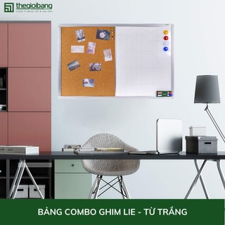 Bảng Combo Ghim Lie - Từ Trắng Khung Nhôm - Bảng Tân Hà - KT 80x120cm - Tặng Kèm Phụ Kiện
