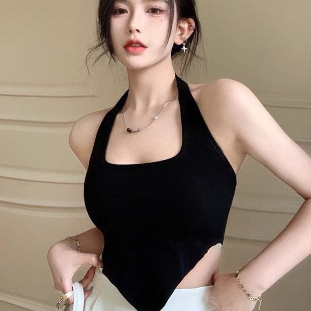 Áo Croptop Yếm Choàng Cổ Vạt Nhọn Nữ RYSO FASHION Kiểu Hở Lưng Chất Thun Gân Cao Cấp  Ôm Body Trắng Đen