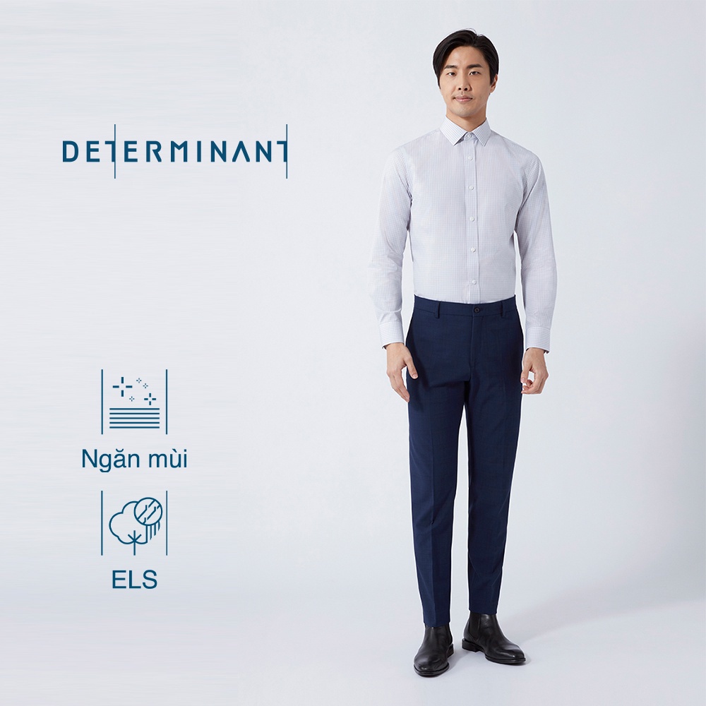 Áo sơ mi nam tay ngắn Cotton chống nhăn kháng khuẩn thương hiệu Determinant - màu Xám sọc caro