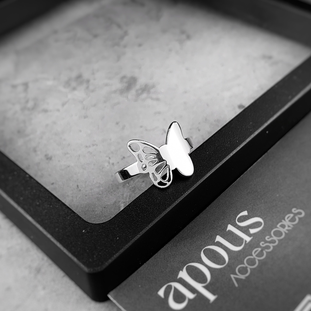 Nhẫn nam nữ hình Bươm Bướm Freesize N054 - Thép Titan - Phụ kiện trang sức Unisex Apous