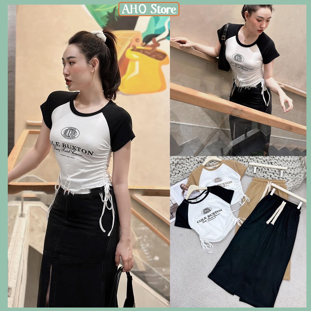 Set Váy Nữ Áo Thun Ôm Body COLE BUXTON Phối Màu Tay Rút Eo Mix Chân Váy Chữ A Dáng Dài Freesize