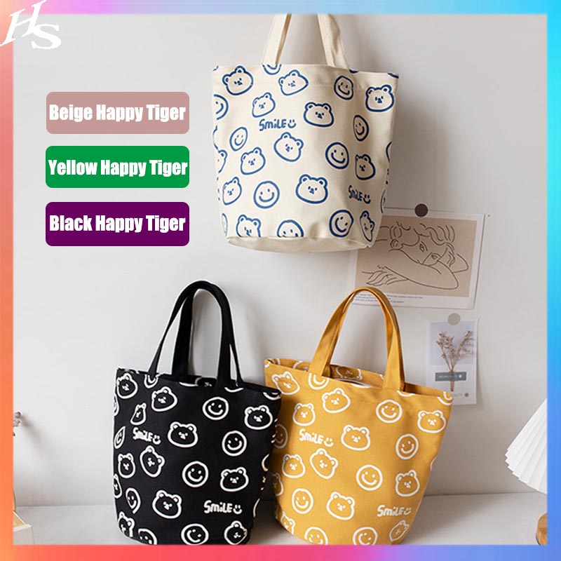 Ins Túi Xách tote Vải canvas Nhỏ In Hình git Đơn Giản Đựng Hộp Cơm Trưa Cho Nữ