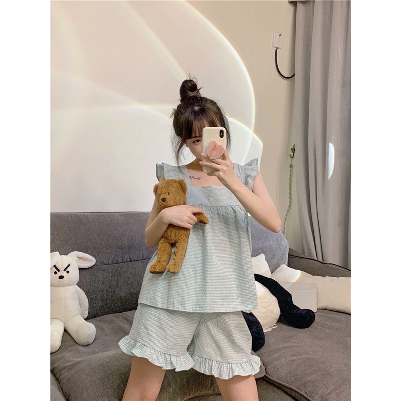 Bộ ngủ cộc tay mùa hè phong cách dễ thương, đồ ngủ pyjama siêu thoáng mát