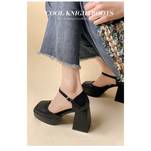 Sandal bít gót quai ngang đế 10f gót vuông êm chân dễ đi