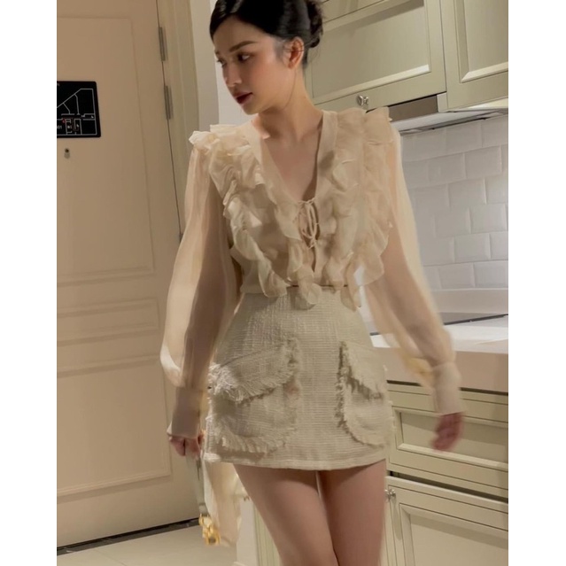 Áo sơ mi đan dây bèo