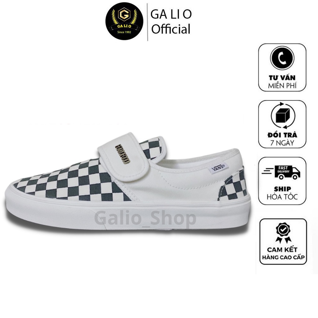 Giày vans caro lười quai dán hàng 11 ban trung cao cấp full size nam nữ đủ phụ kiện túi hộp