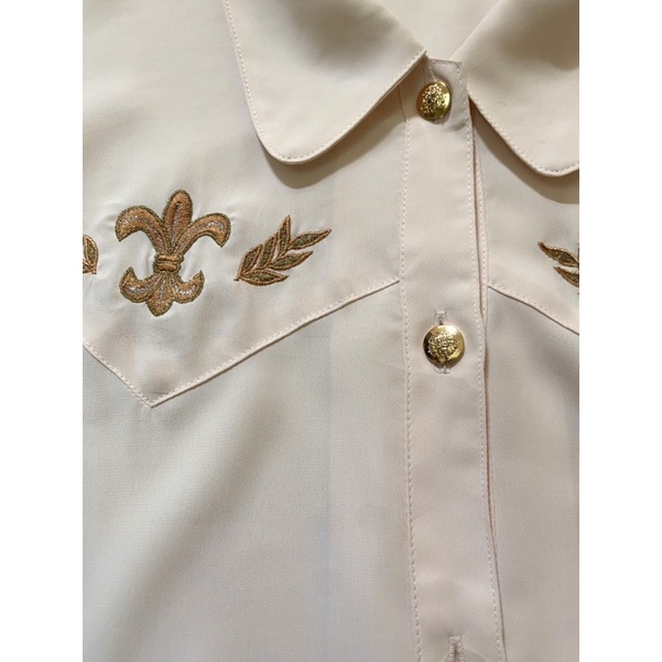 •Áo Sơmi nữ vintage nude tiểu thư họa tiết thêu siêu sang•