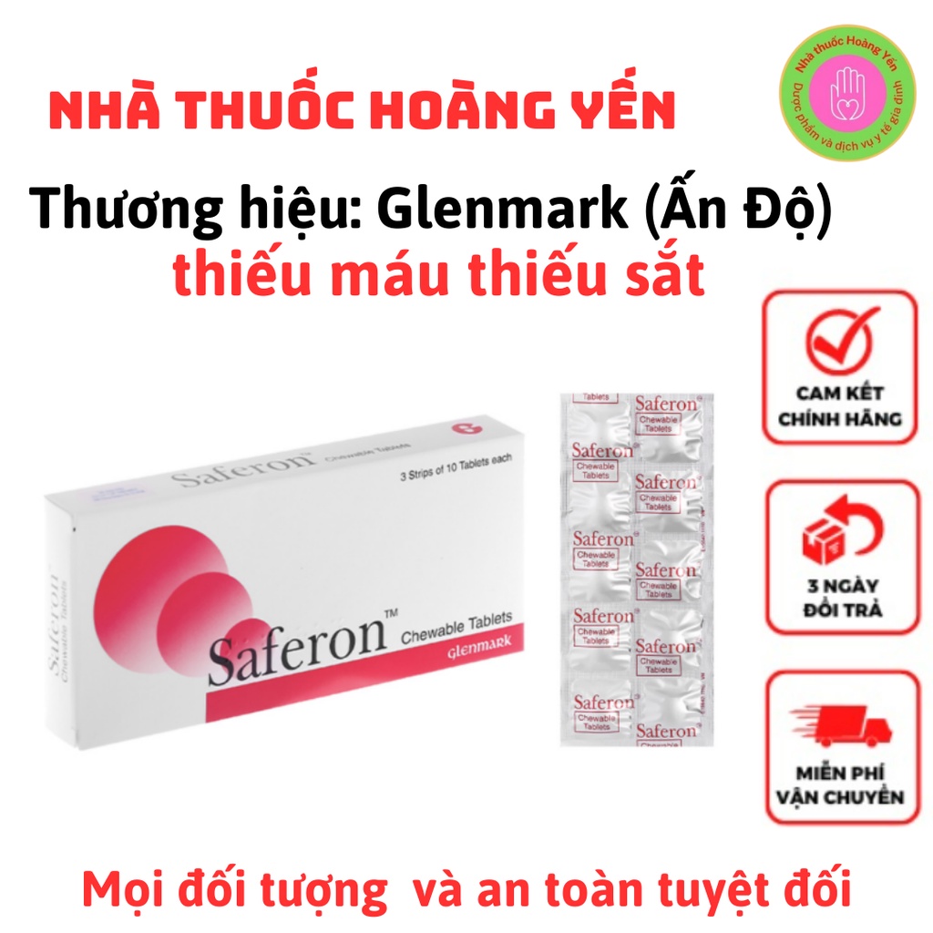 Viên nhai Saferon bổ sung sắt, hỗ trợ người thiếu máu, thiếu sắt (3 vỉ x 10 viên)