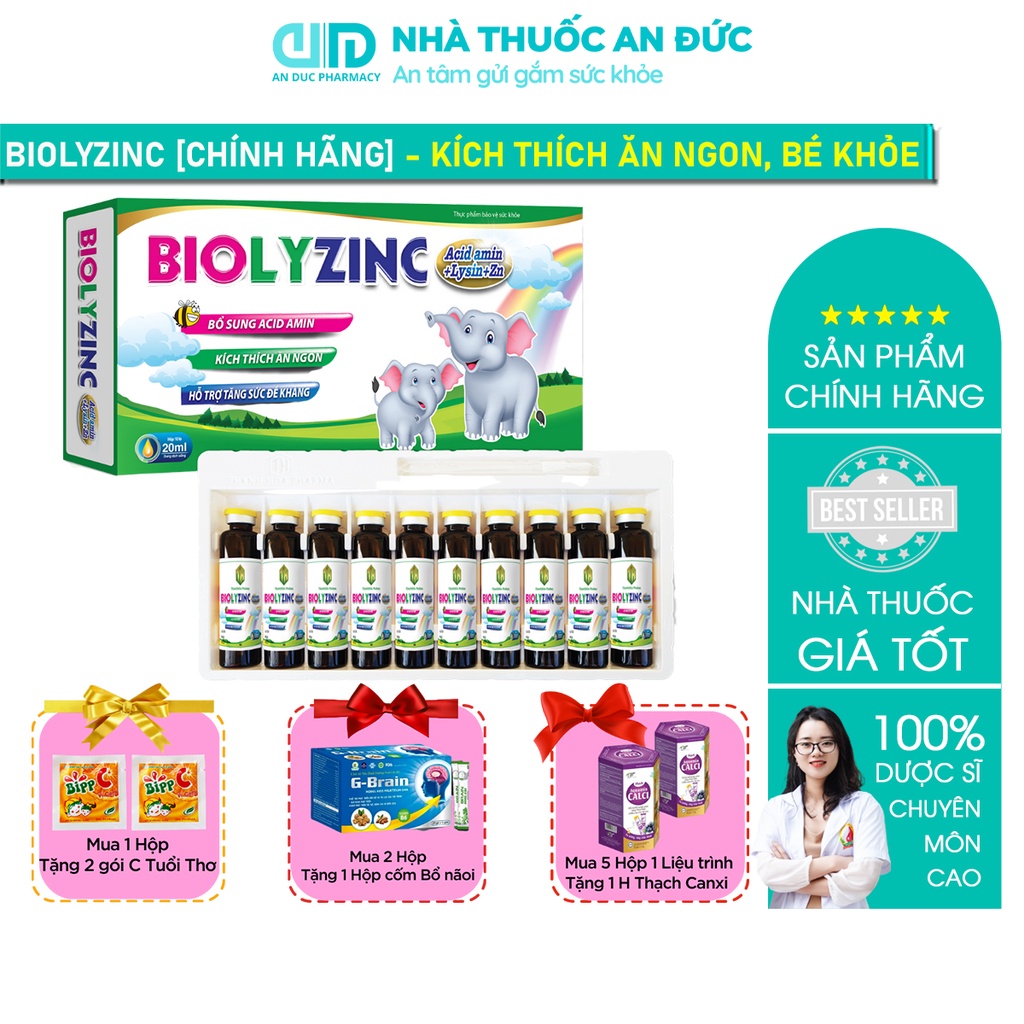 Biolyzinc - Kích thích ăn ngon, bổ sung acid amin, lysin, kẽm cho trẻ biếng ăn - Ameriver - Nhà thuốc An Đức