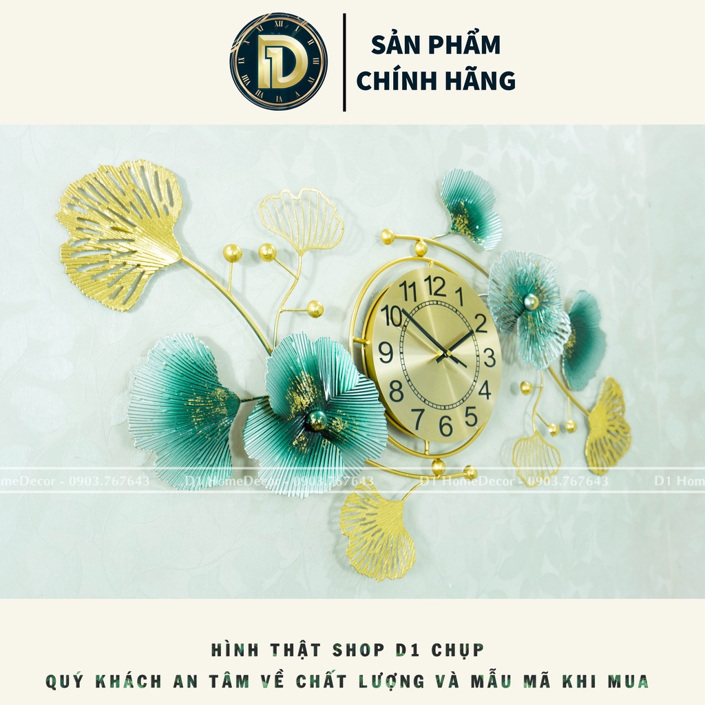 Đồng Hồ Treo Tường Decor Trang Trí Nhà Cửa - Nhập Khẩu Chính Hãng Cao Cấp - Mẫu  Lá Bạch Quả Tài Lộc  - D1HOME - GN11