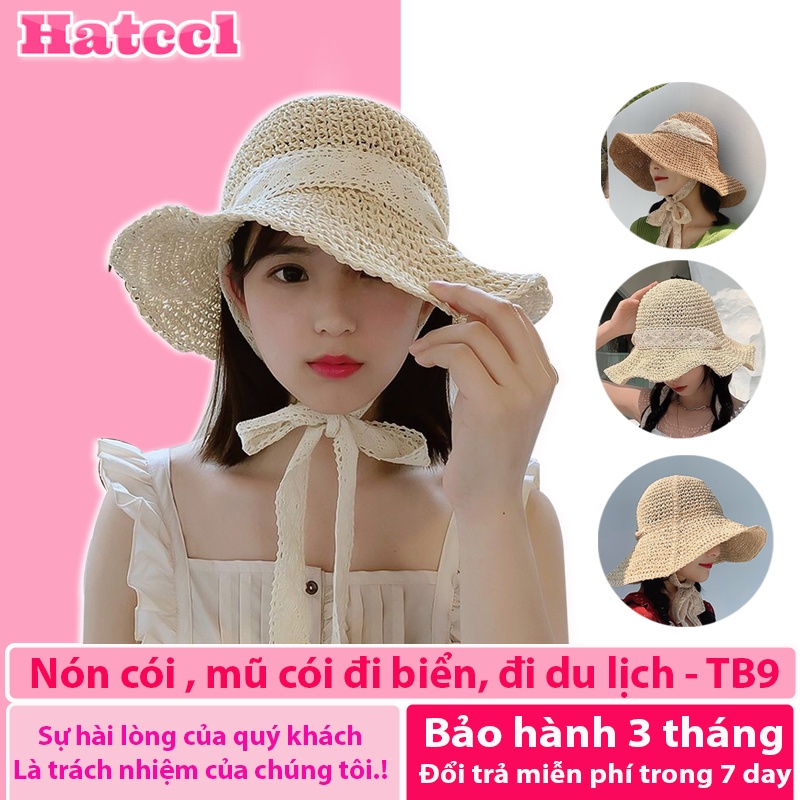Mũ cói nữ đi biển vành rộng thời trang cao cấp tiểu thư có dây buộc - TB9