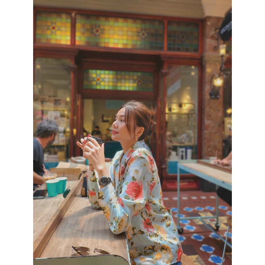 Áo sơ mi lụa hoa 2 màu mới Zara xuất A158